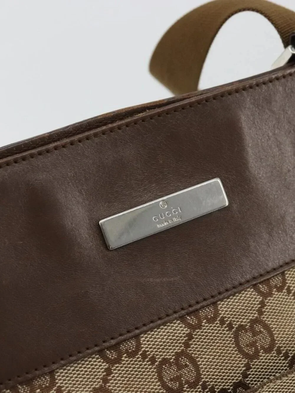 GUCCI GG Canvas Shoulder Bag Beige Silver 27639 Auth 175360